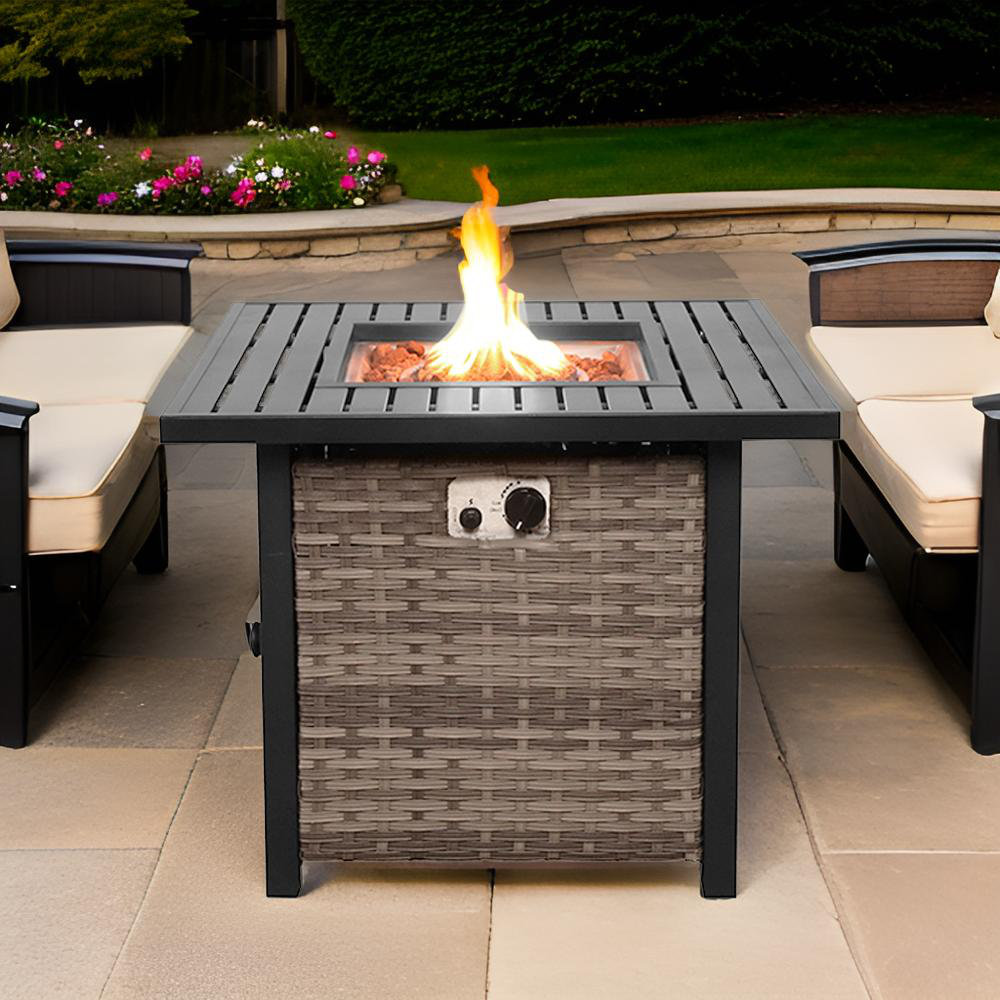 Madielynn 25'' H x 30'' W Outdoor Propane Fire Pit Table 50,000 BTUs with Lava Rocks & Lid Latitude Run®