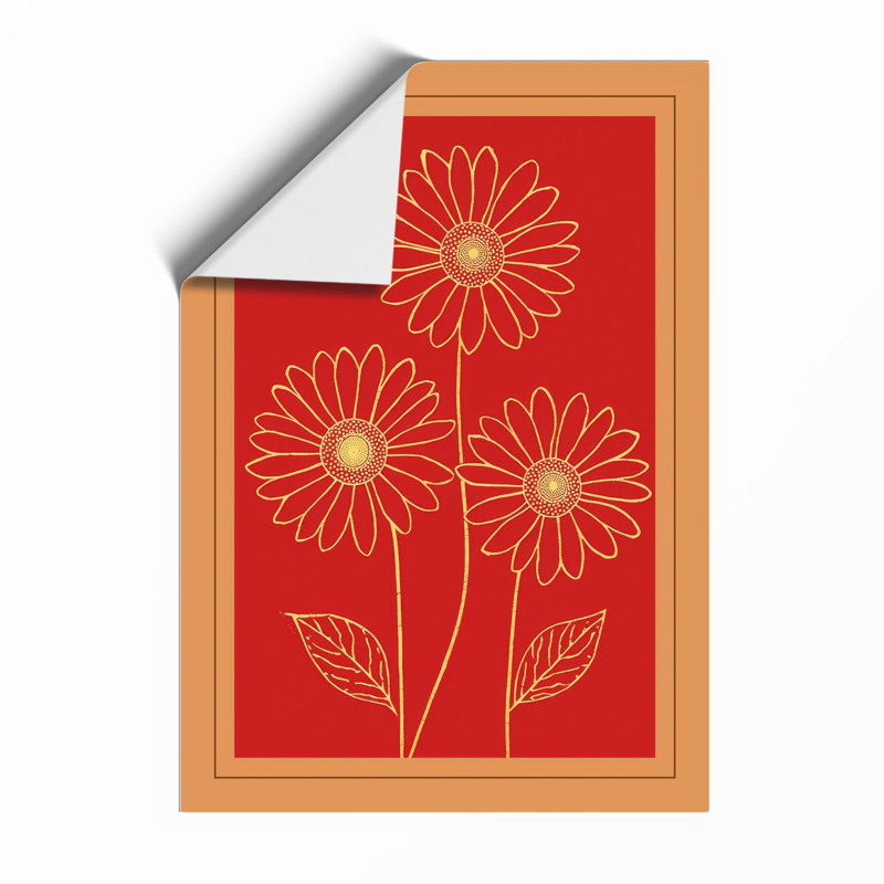 Golden Daisy Stems Botanical - Framed Print, Unframed, A2 - 59.4 x 42.0 cm