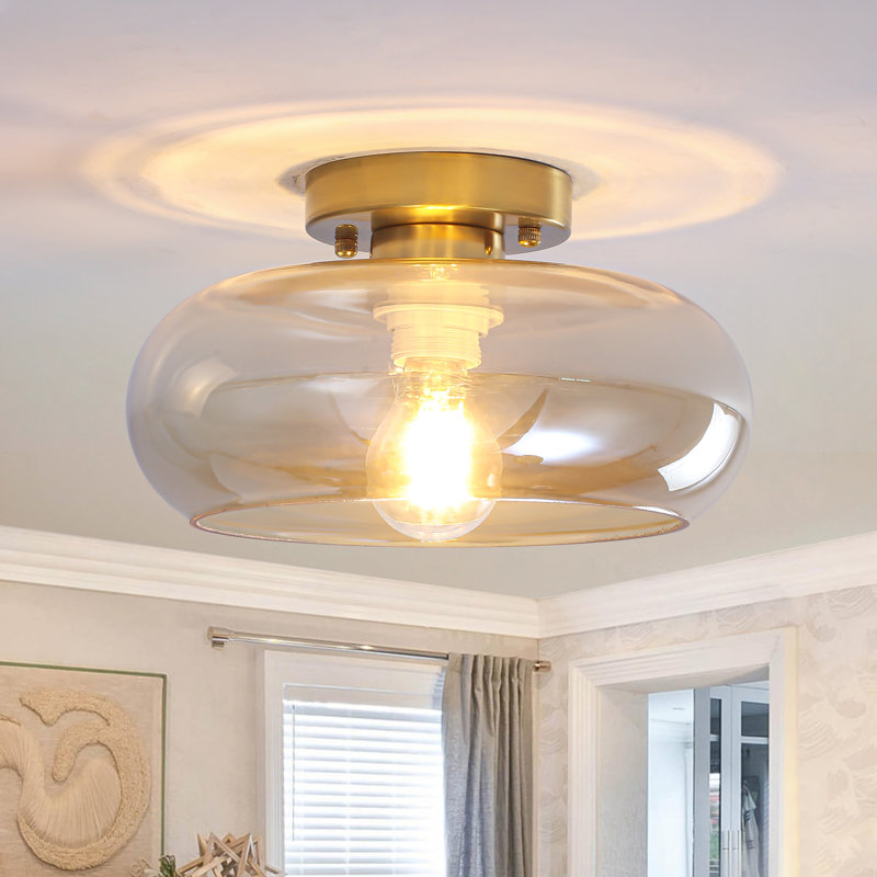 1-Light Glass Semi Flush Mount Ceiling Light