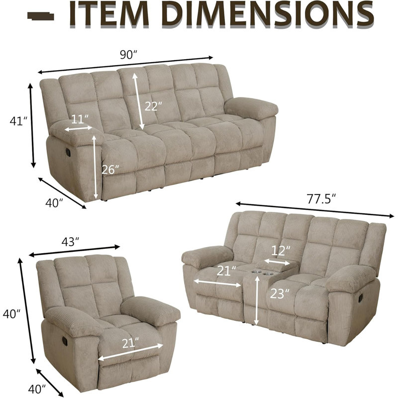 Canapé inclinable en tissu de qualité supérieure avec table rabattable et porte-gobelets, Beige