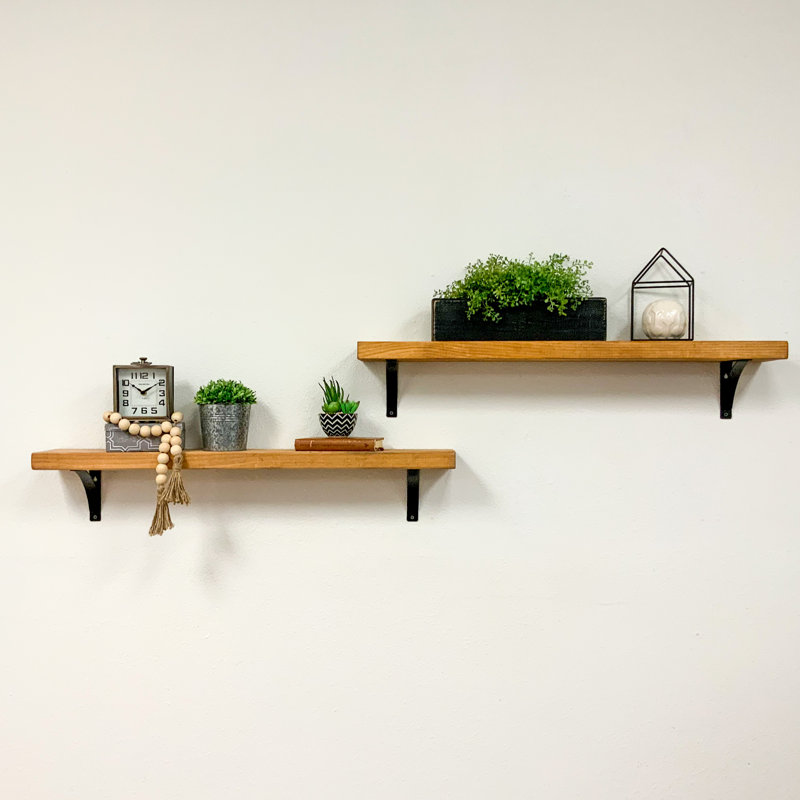2 Piece Pine Accent Shelf, 7" H x 24" W x 5.5" D, Walnut