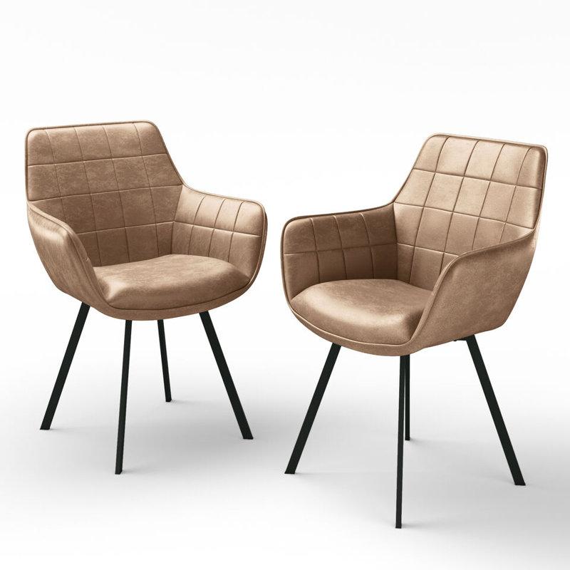 Metal Dining Chairs in Hide Leather, Cuoio