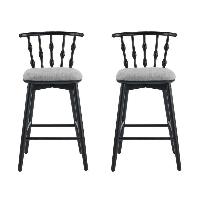Indoor Wooden Barstool With Fabric Upholstered,Set Of 2, Black