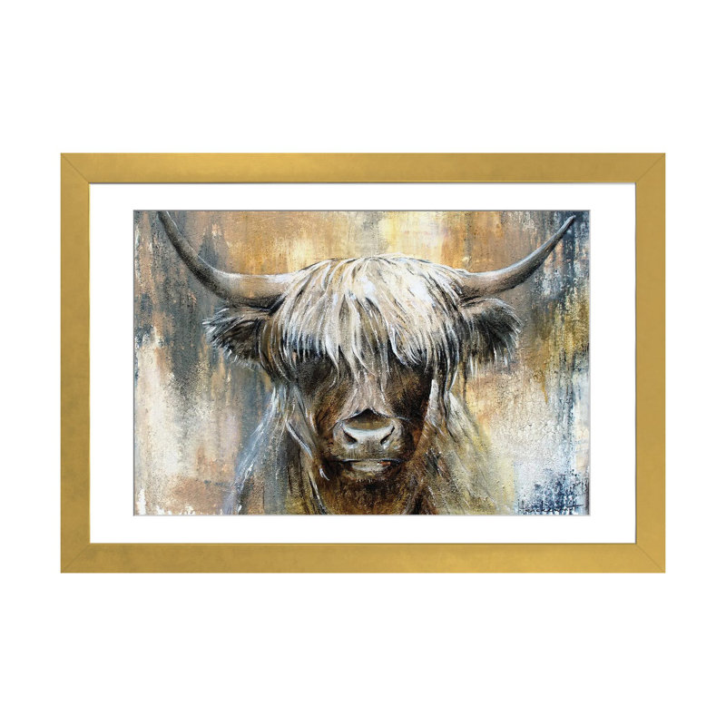 Highland Cow I, encadrée par Studio Paint-Ing, impression, H 24 po x l 32 po x P 1 po, Papier avec cadre doré