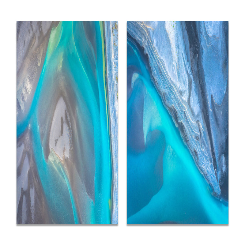 Vue aérienne des rivières glaciaires Islande I - ensemble d'art traditionnel de 2 pièces, H 32 po x l 32 po x P 1 po