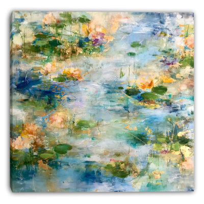 Golden Lotus Pond Wrapped Canvas Wall Art