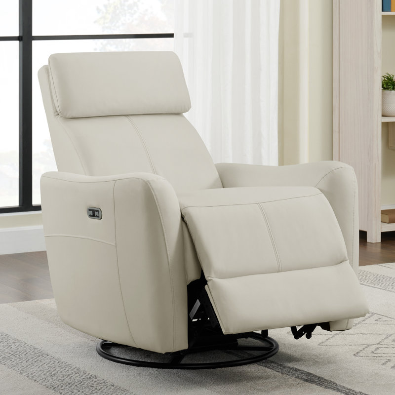 Dorae Pet Friendly 37.4'' W Swivel Power Glider Recliner, Beige Faux Leather