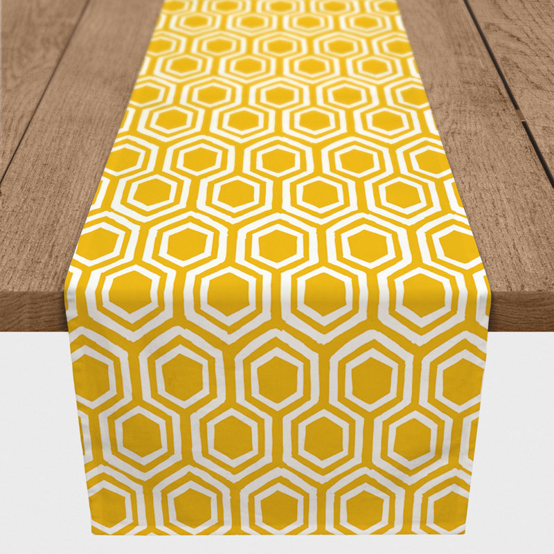 Hexagons Outdoor Table Runner Geometric, 90" x 16", Yellow