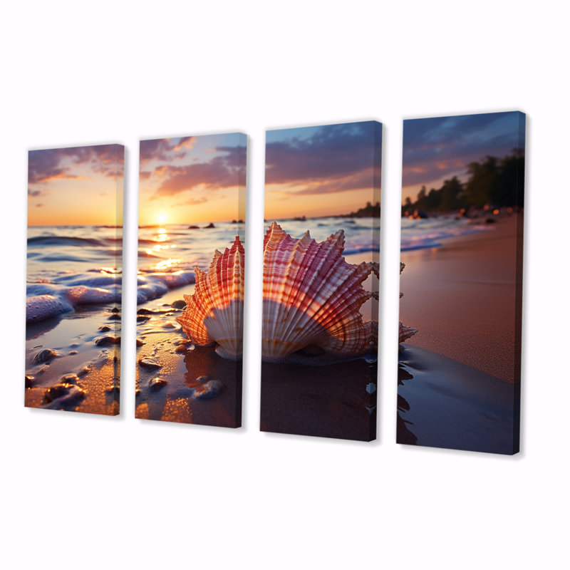 Coucher de soleil sur la côte, coucher de soleil II - plage côtière, ensemble de 4 pièces, H 28 po x l 48 po