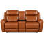 Canapé inclinable électrique deux places en cuir véritable, couleur caramel-1256115991