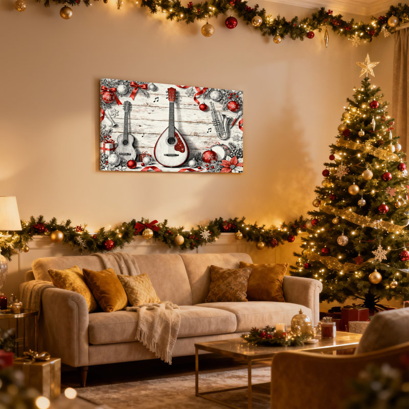 Ensemble de 3 reproductions d'art sur toile, "Christmas Christmas Instruments and Decorations", H 16 po x l 24 po