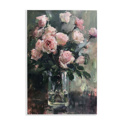  Pretty Pink Roses Vase Wall Plaque Art by LSR Design Studio