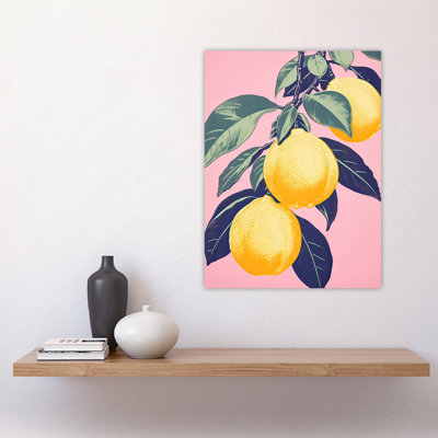 Wall Art Print Lemon Tree Branch Pastel Colour Mauve Pink Kitchen Artwork Poster