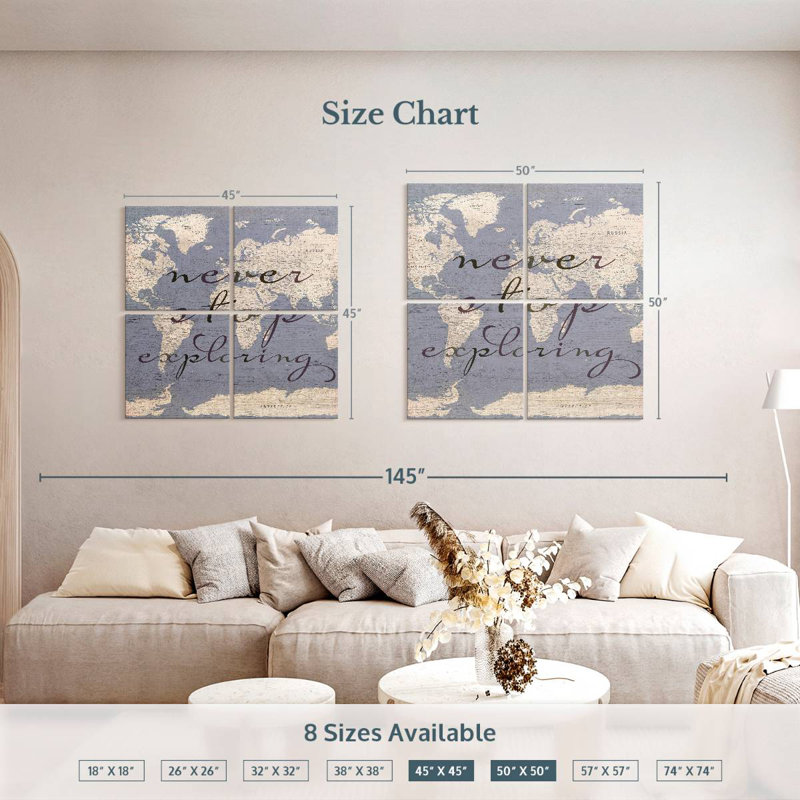 Never Stop Exploring World Map, 45" H x 45" W