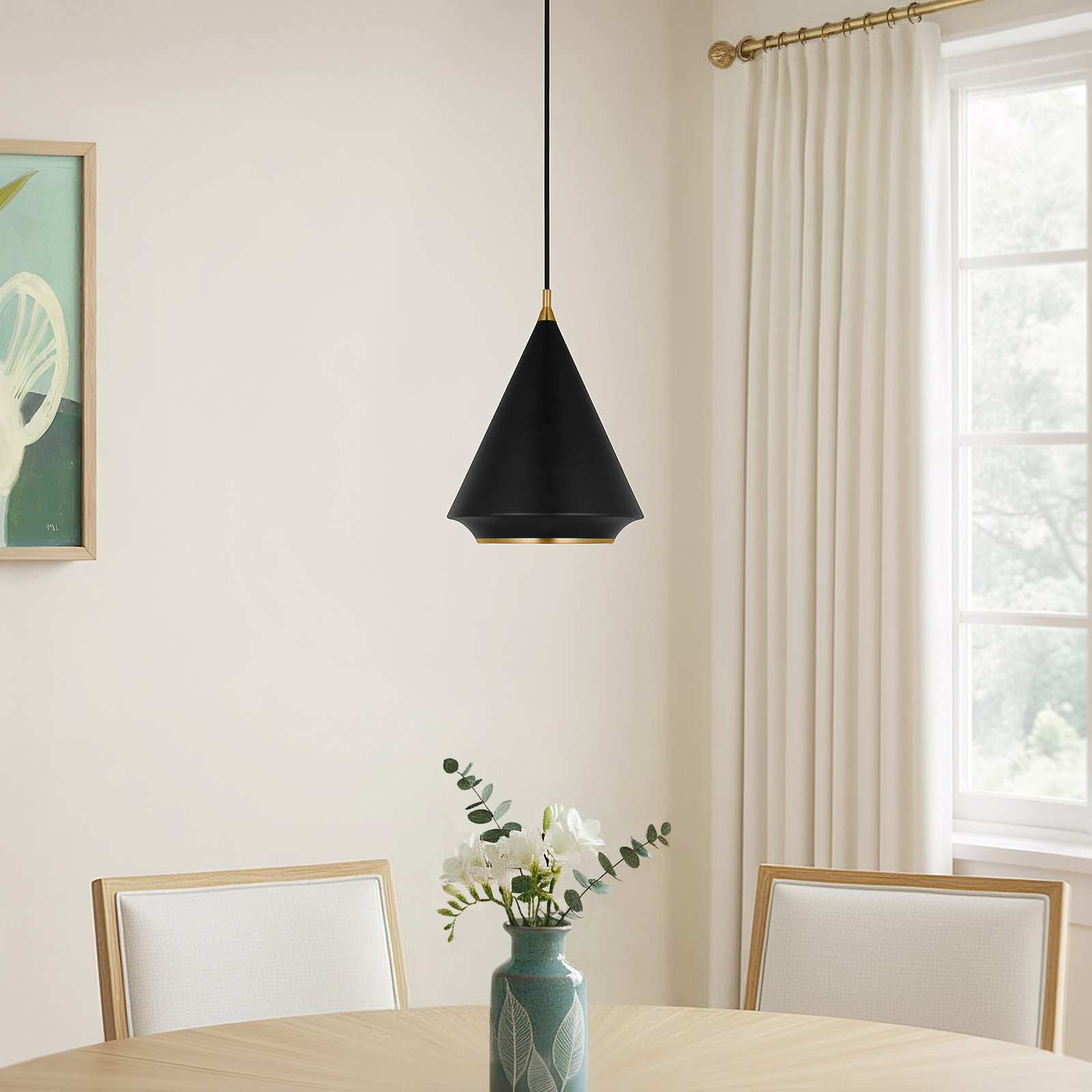 Single Light Metal Dimmable Pendant, 13.13" H x 19" W x 19" D, Midnight Black