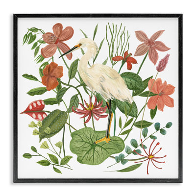 Heron with Wild Florals, art de la giclée encadrée par Melissa Wang