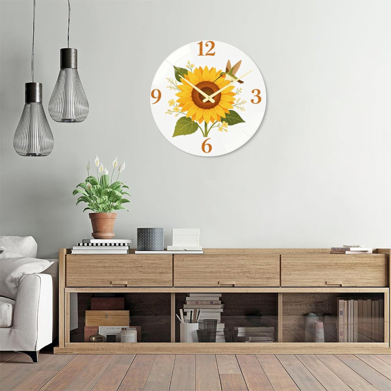 Horloge murale moderne en verre Tournesol (1) - 61 cm