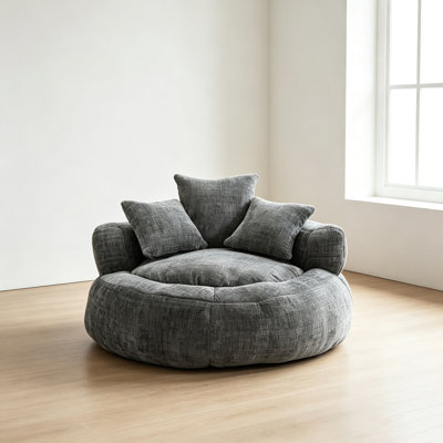 Pouf rond en chenille de 104 cm, fauteuil d'appoint compact et rembourré avec accoudoirs et 3 coussins, garni de mousse, idéal pour le salon, la chambre, le coin lecture et l'espace de jeux.