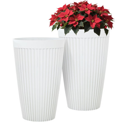 19.69 "H Set of 2 Matt White Round Planter with Drainage Hole Set 2 White Round Planter