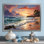 Plage, plage, coucher de soleil, plage, plage, sable, art mural
