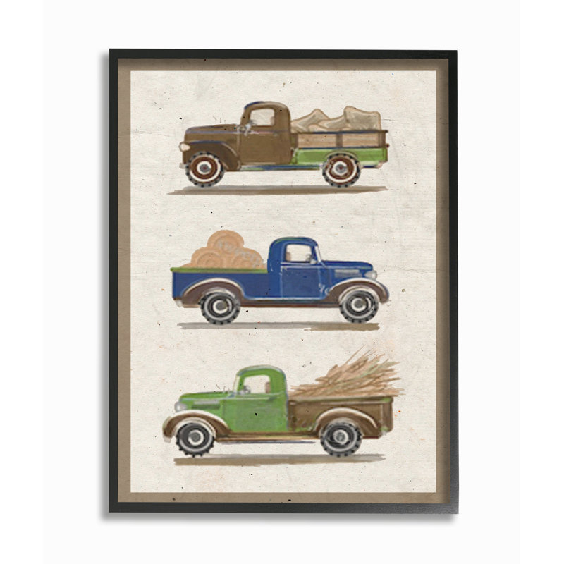 « rétro tracteur illustration », art mural, Giclée encadrée noir minuit, H 20 po x l 16 po