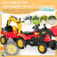 3 enfants sur 3 montent sur une pelle / un bulldozer, un jouet de voiture à pédales pour aller de l'avant / arrière avec 6 roues et une remorque de transport amovible