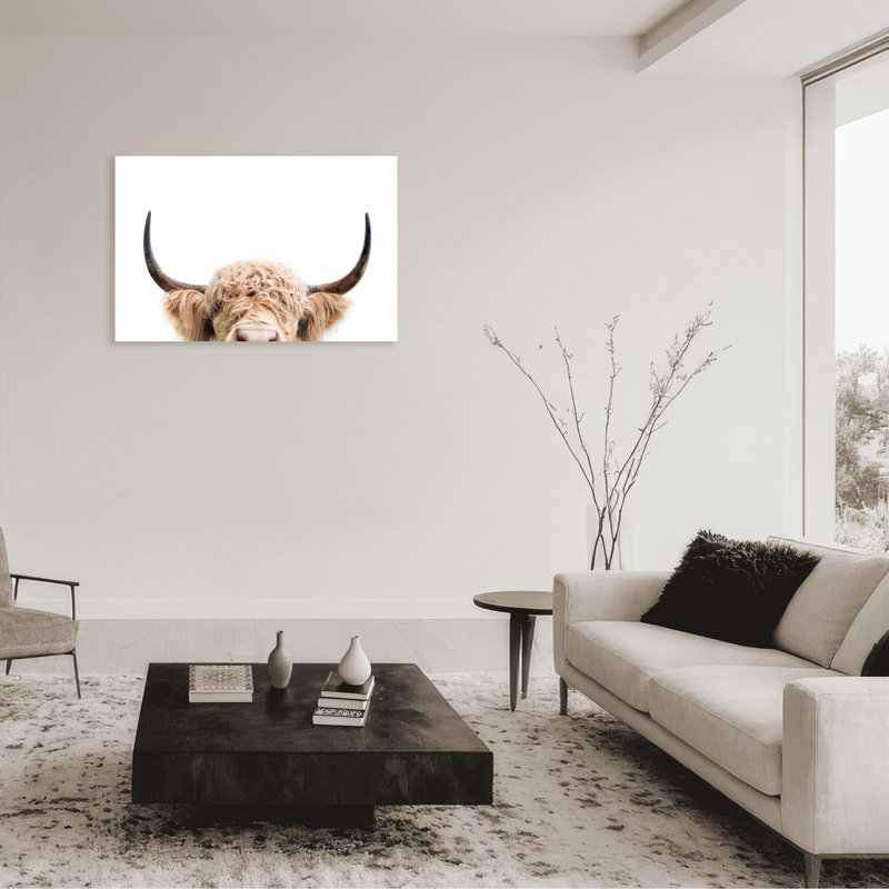 Nature Inspired Peeking Cow by  - Picture Frame Photograph on Paper, 24" H x 36" W x 1.5" D, Wrapped Canvas, Does Not Apply