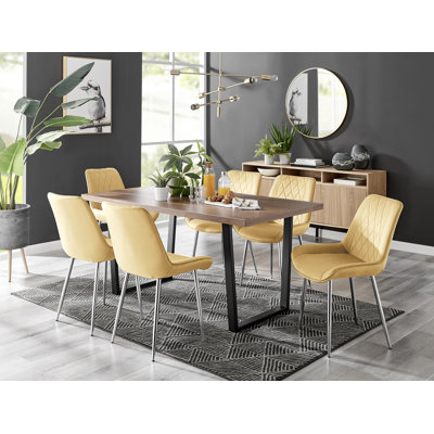 Modern Marble And Silver Dining Table Set With 6 Luxury Velvet Dining Chairs