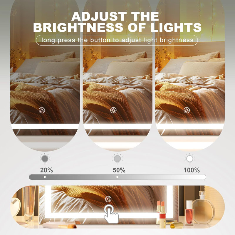 Miroir de salle de bain à DEL avec lumières - grossissement 10X, éclairage à intensité variable 3 couleurs, commande tactile intelligente, rotation à 360 °, réglage de la luminosité pour l'application de maquillage