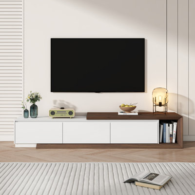 Modern Extendable Tv Stand With 3 Storage Drawers – Fits Tvs Up To 120" – Adjustable Wooden Entertainment Centre For Living Room Or Bedroom