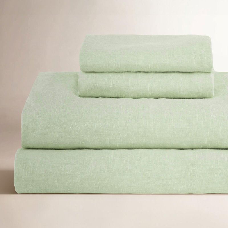 100% French Linen Sheet Set, Matcha, Twin Sheet Set with 1 Pillowcase