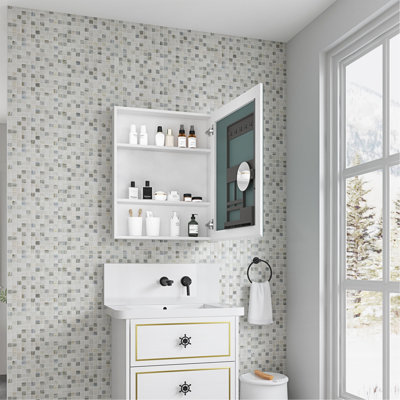Armoire à pharmacie à miroir sans cadre 24 po x l 30 po avec bords biseautés et porte à ouverture à droite (une seule armoire)