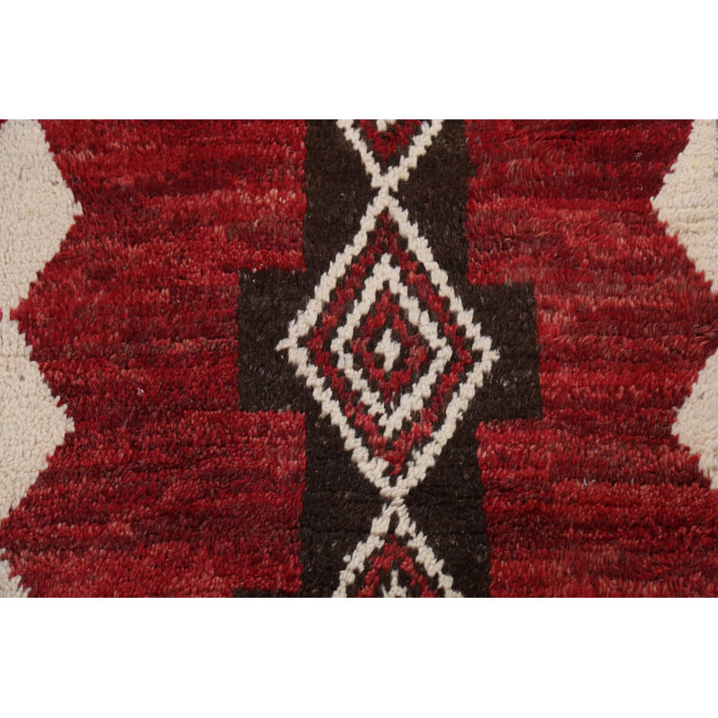Tapis rouge en laine noué à la main de conception unique 5 pi 4 po x 10 pi 7 po marocain