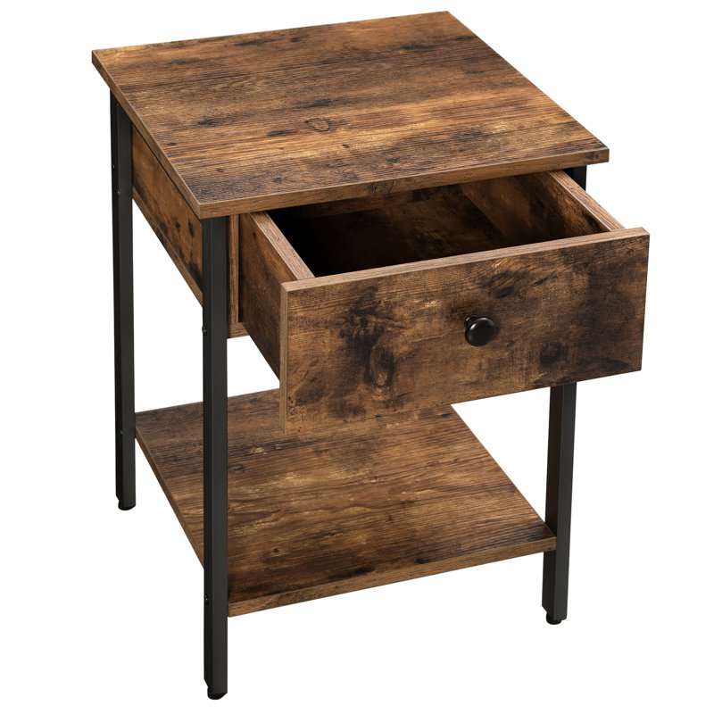 Nedra 40cm W Manufactured Wood Bedside Table, Rustic Brown/Black