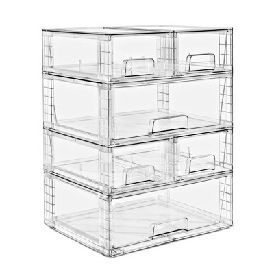  Tiroirs de rangement transparents empilables, paquet de 6 (2 larges et 4 petits) bacs de rangement coulissants