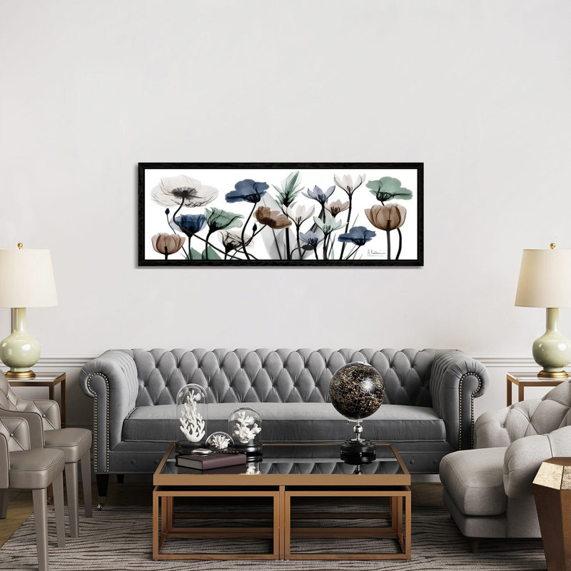Floral Neutrals I 1 Piece Panoramic Wall Art on Canvas, 50.8cm H x 152.4cm W x 3.81cm D, Black Framed