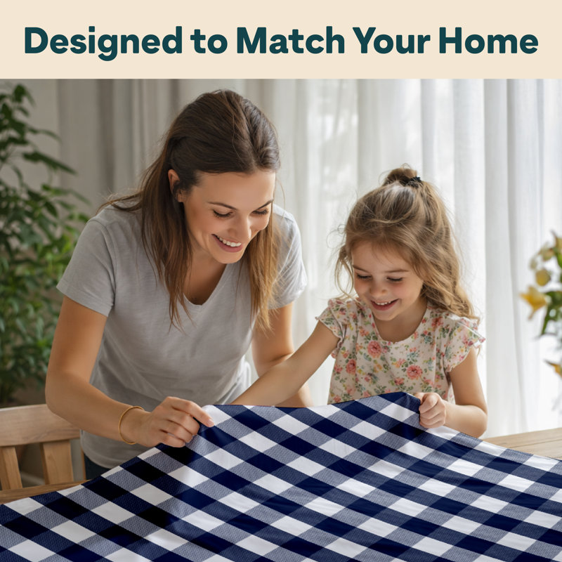 Navy Blue Plaid Checkered Rectangular Tablecloth 104 x 60, 104" L x 60" W, Navy