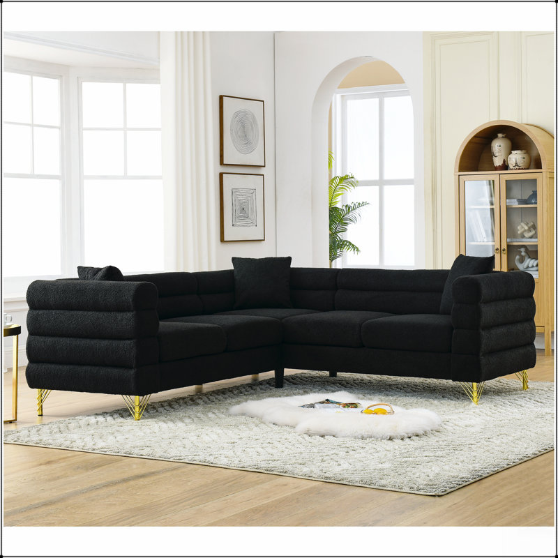 Housses de canapé d'angle surdimensionnées, canapé modulaire en L avec 3 coussins de salon, Ours en peluche noir