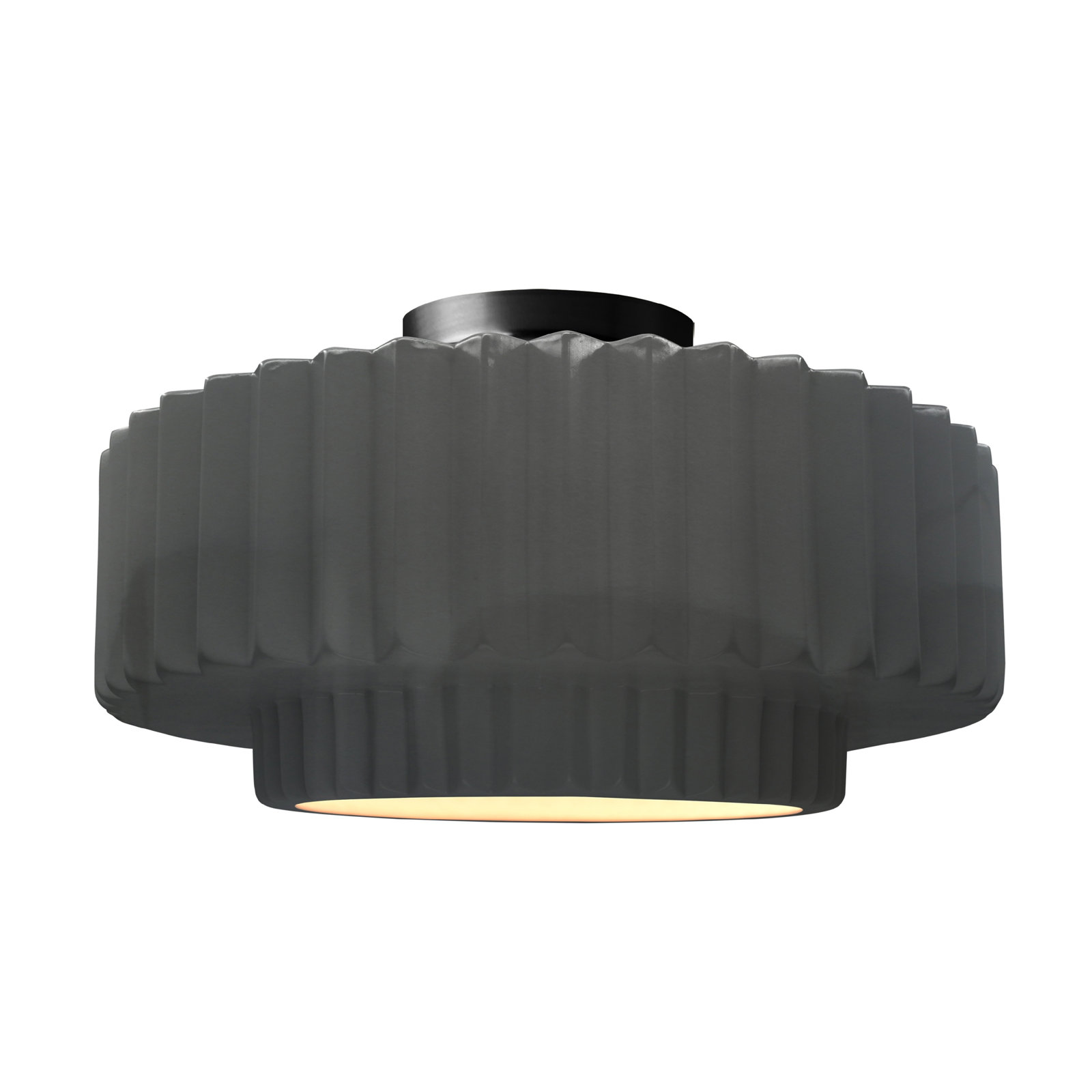 Single Light Ceramic LED Semi Flush Mount, 8" H x 16.5" W x 16.5" D, Gloss Gray, Matte Black
