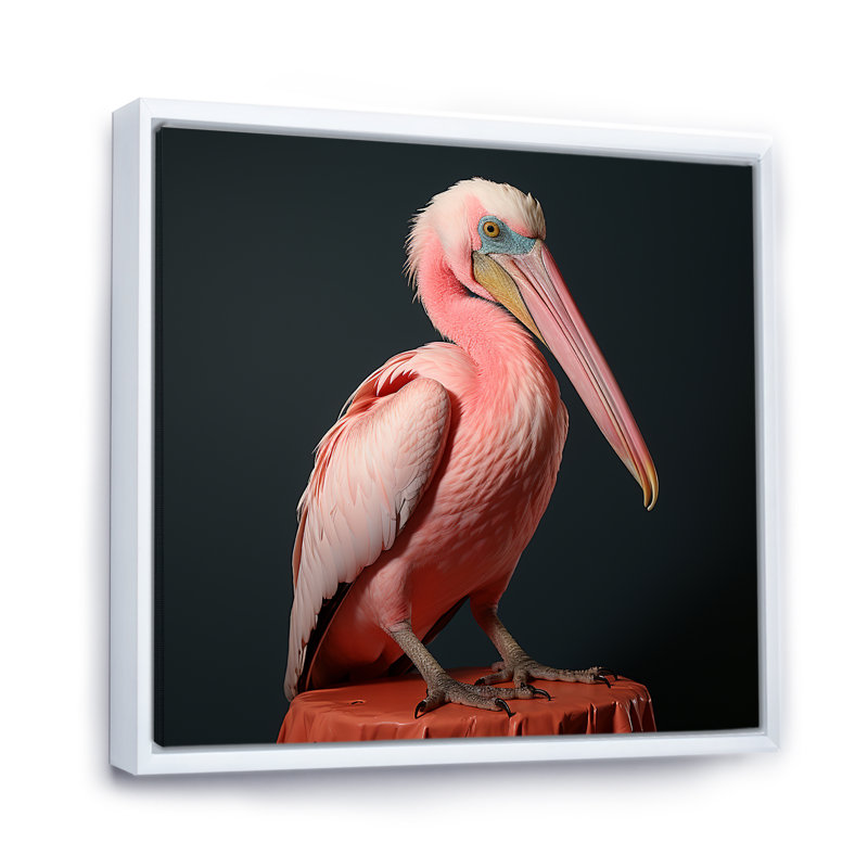 Coastal Watch Pink Pelican - Art mural pélican, Cadre flottant blanc, H 36 po x l 36 po