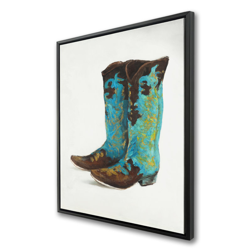 Bottes de cowboy bleues - toile encadrée bleue occidentale, H 49,25 po x l 37,25 po