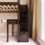 Lit mezzanine simple à structure en bois avec tiroirs de rangement, bureau et escalier-184057419