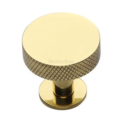 Heritage Brass Cabinet Knob Knurled Disc Design with Rose
