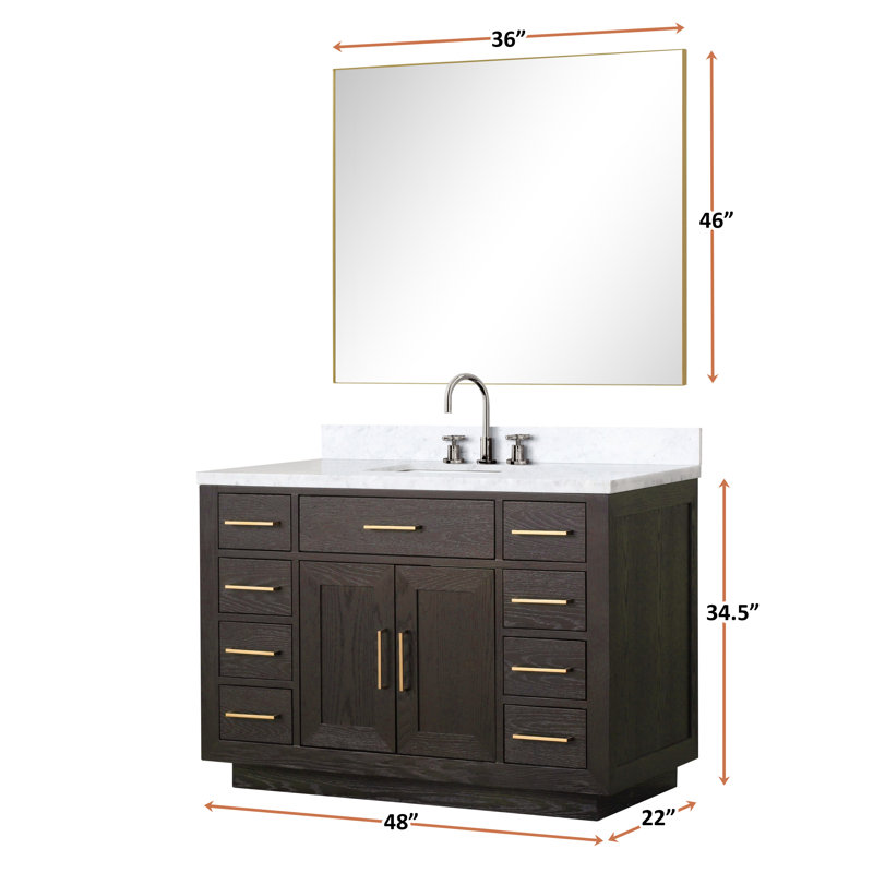 Abbey 48 in W x 22 in D Oak Single Bath Vanity, Chrome Faucet Set, White Carrara Marble, Brown Oak