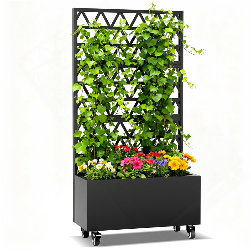 Metal Planter Box With Trellis Raised Garden Bed - 72.05"X35.83"X16.14", Trellis Privacy Screen For Climbing Plants, Vegetables, Vines(Assembly Required)