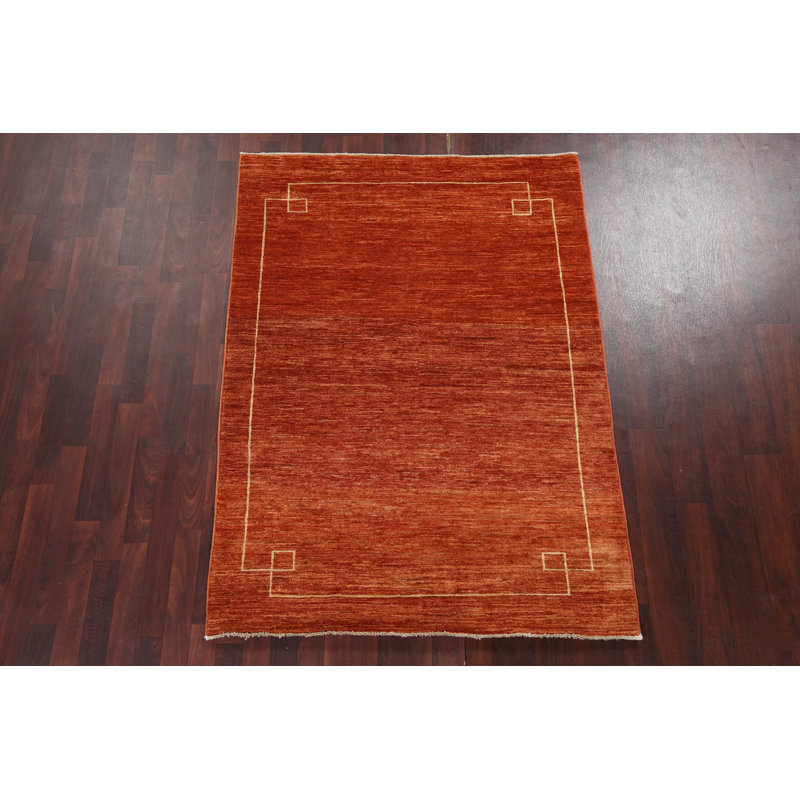 Tapis orange / beige en laine noué à la main 4 pi 6 po x 6 pi 3 po Gabbeh Kashkoli