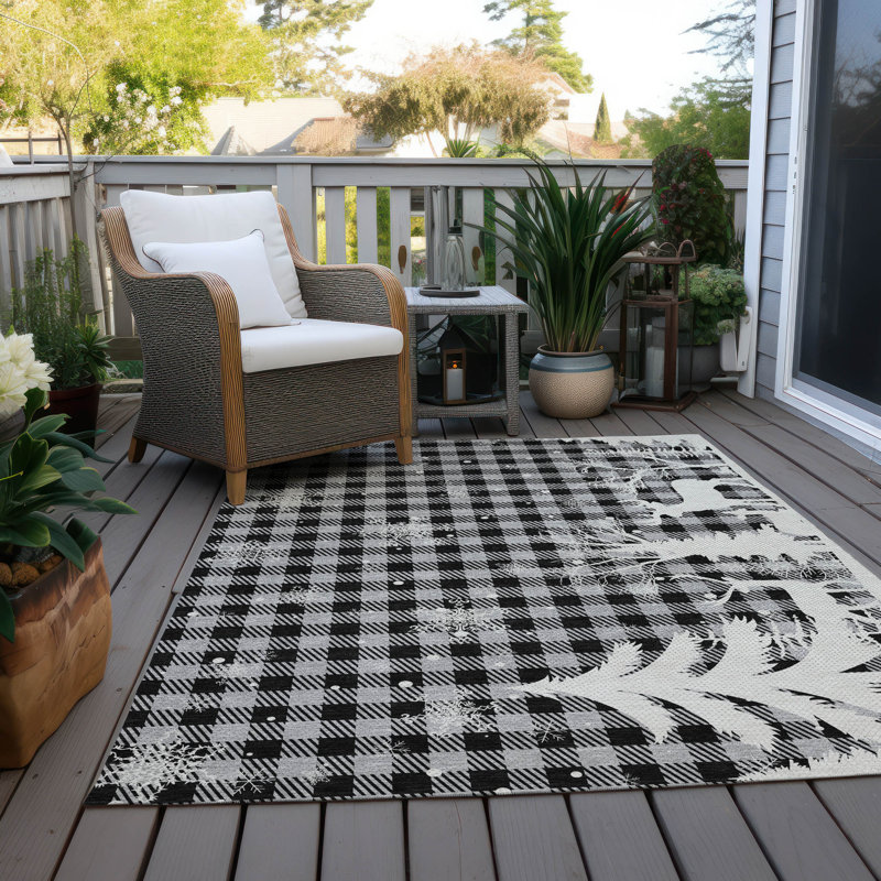 Tapis gris renne de Noël intérieur / extérieur lavable à la machine, Rectangle 9 pi x 12 pi