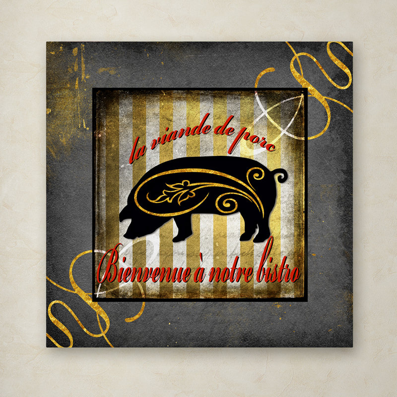 'Gold Welcome to Our Bistro' Graphic Art Print on Wrapped Canvas, 14" H x 14" W x 2" D