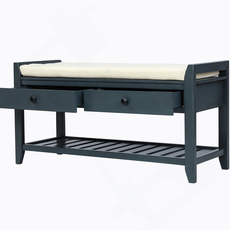 Shoe Rack With Cushioned Seat And Drawers, Multipurpose Entryway Storage Bench (Antique Navy), Antique Navy