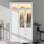 Modern Wardrobe Armoire With LED Lighting, Glass Doors, Drawers, Gold Handles